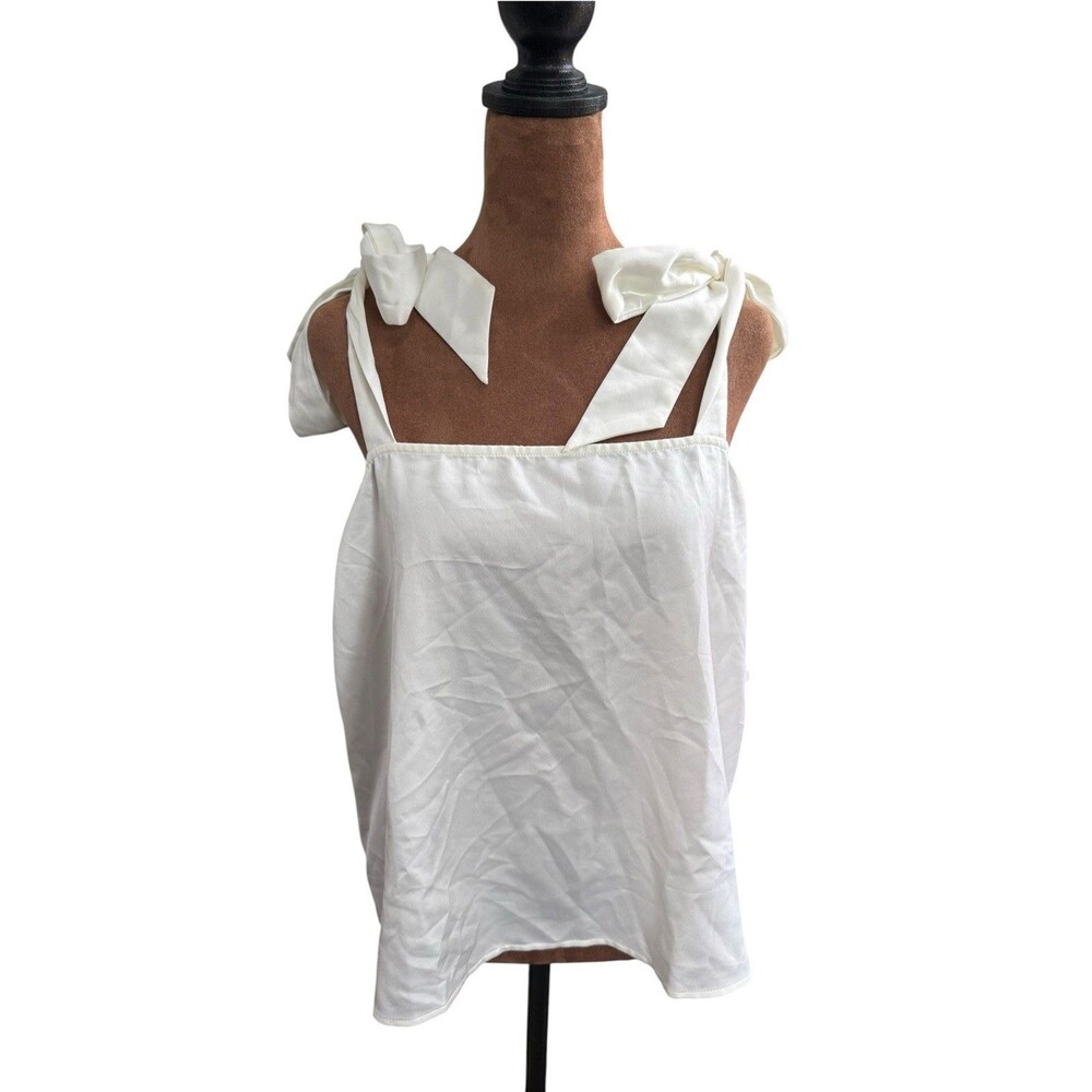 Rya Collection Anthropologie White Satin Cami Pajama Sleeve Bow Tie Size Large